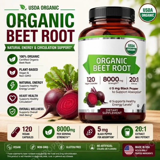 Organic Beetroot Capsules with Black Pepper Extract | Non-GMO Herbal Supplement Peaceful Pleasures Health and Wellness