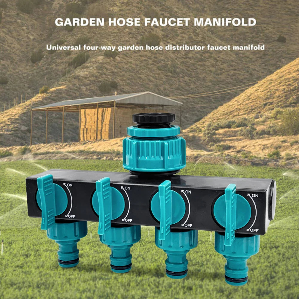 4-Way Water Splitters 1" to 3/4" to 1/2" Thread European Standard Thread Garden Irrigation Watering Connector Fittings Valve Peaceful Pleasures Health and Wellness