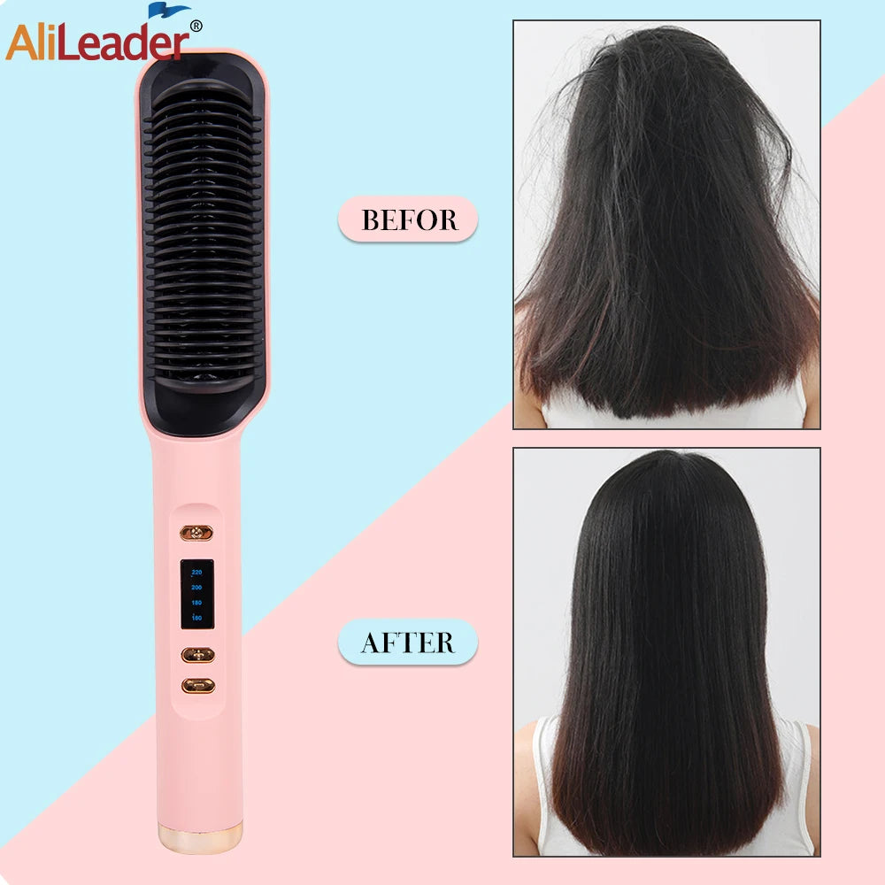 Alileader Straightener Brush Smooth Frizz 30 S Fast Heating 60 Min Auto-Off Women Hairstyle Tools Suitable Long/Thick/Wigs Hair Peaceful Pleasures Health and Wellness