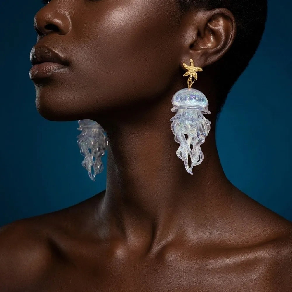 Jellyfish Tassel Drop Earrings – Gradient Acrylic Ocean Jewelry
