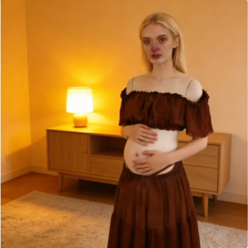 Maternity Photoshoot Dress 2 Piece Set - Off The Shoulder Chiffon Gown with High Slit, Elastic Strapless Nursing Top,Baby Shower Peaceful Pleasures Health and Wellness