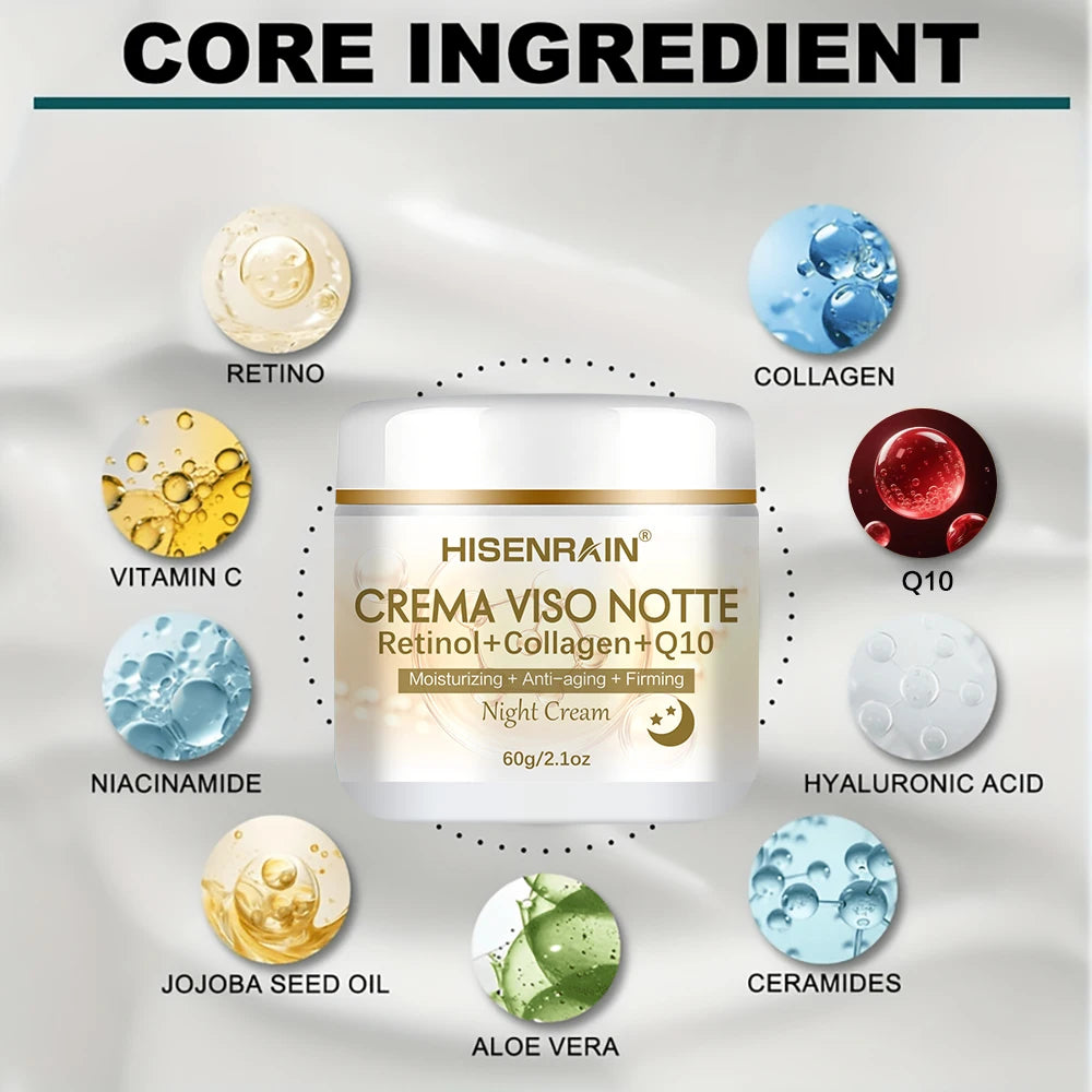 HISENRAIN Retinol Collagen Night Cream for Anti-Aging & Skin Firming - Intensive Moisturizing Skincare Treatment. Peaceful Pleasures Health and Wellness