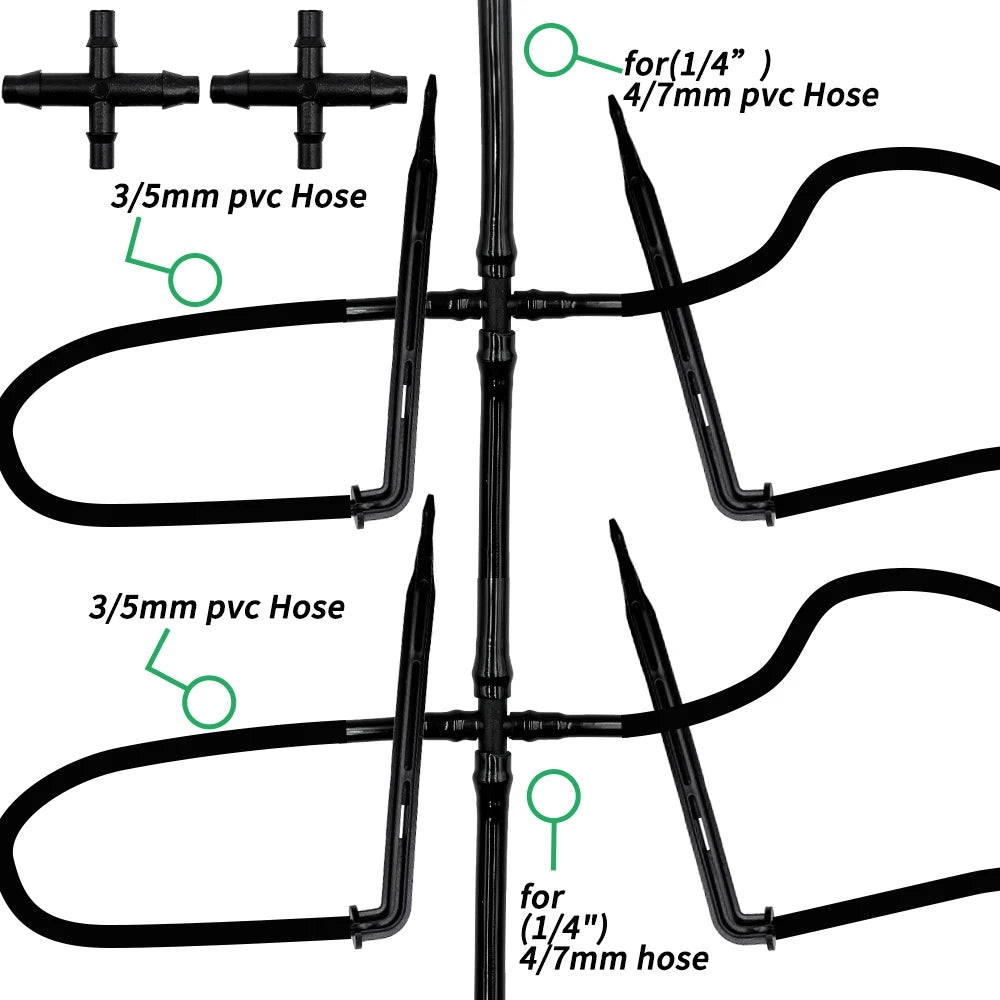 Greenhouse Drip Irrigation Kit Automatic Watering System Garden 4-Way 4/7mm to 3/5mm Hose Dripper for Pot Plant Vegetable Bonsai Peaceful Pleasures Health and Wellness