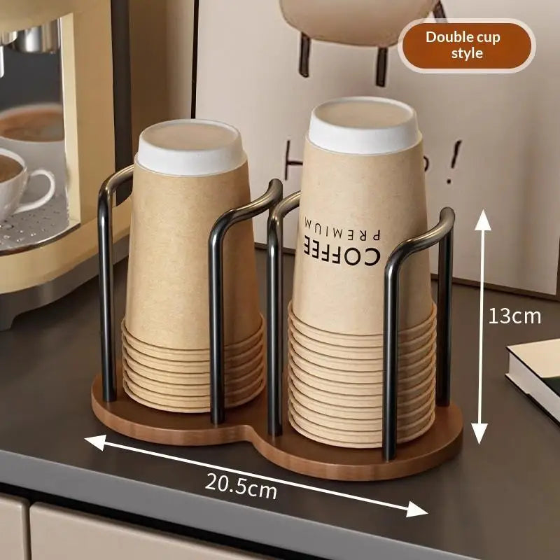 Wooden Disposable Cup Dispenser Rack & Mug Organizer Stand