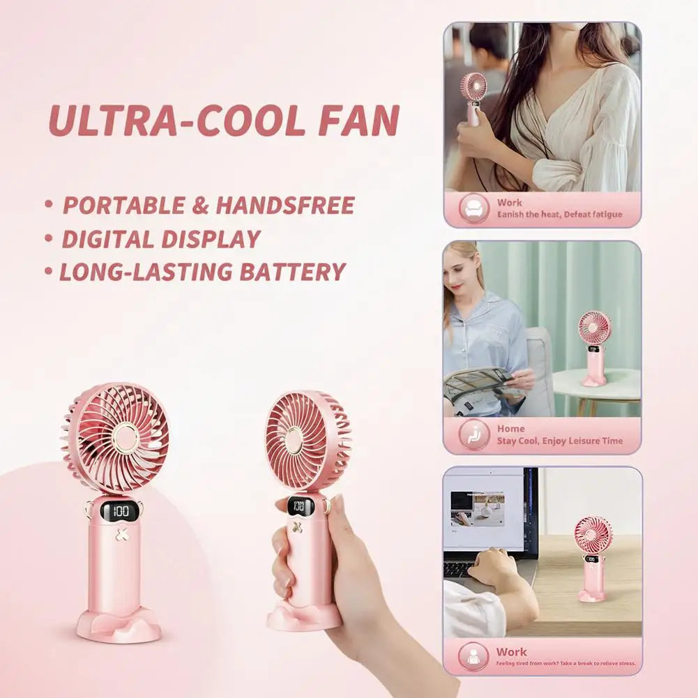 Portable Handheld Mini Fan 6 Speed 90° Foldable Fan LED Digital Display 3600mAh Rechargeable Cooling Fan for Outdoor Travel Peaceful Pleasures Health and Wellness