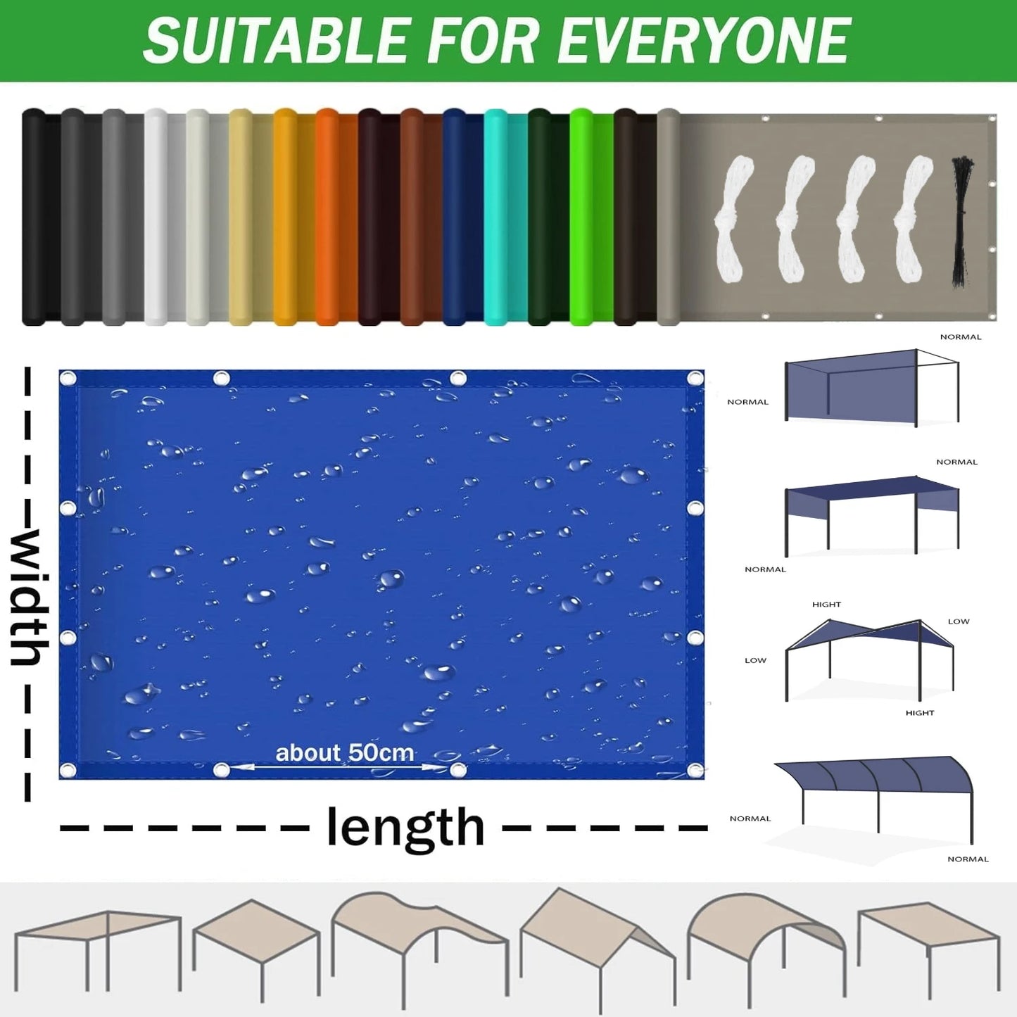Waterproof Sun Shade Sail with Eyelets | UV Block Canopy