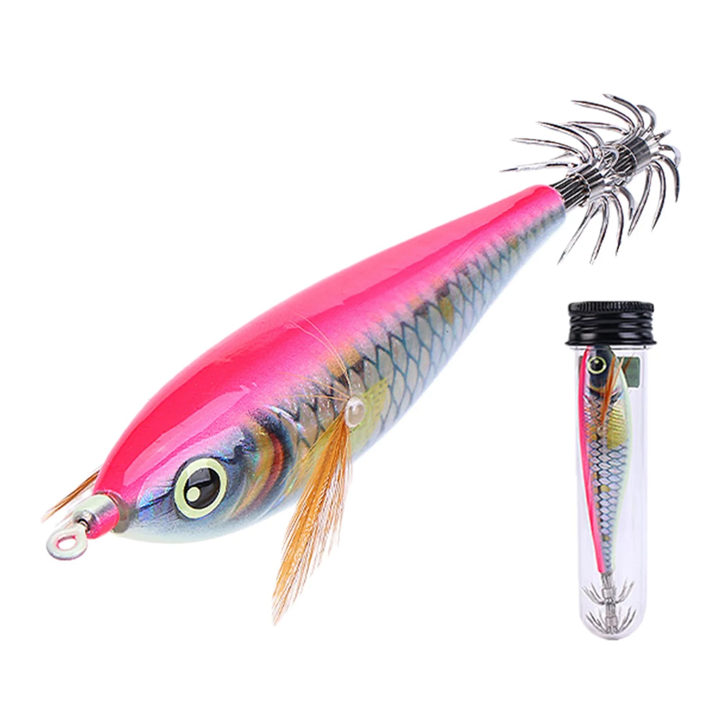 Fishing Squid Jigs Cuttlefish Lures Luminous Shrimp Prawn Sleeve Jig Hooks Slow-Sinking Sea Fishing Hard Lure for Octopus Peaceful Pleasures Health and Wellness Pink