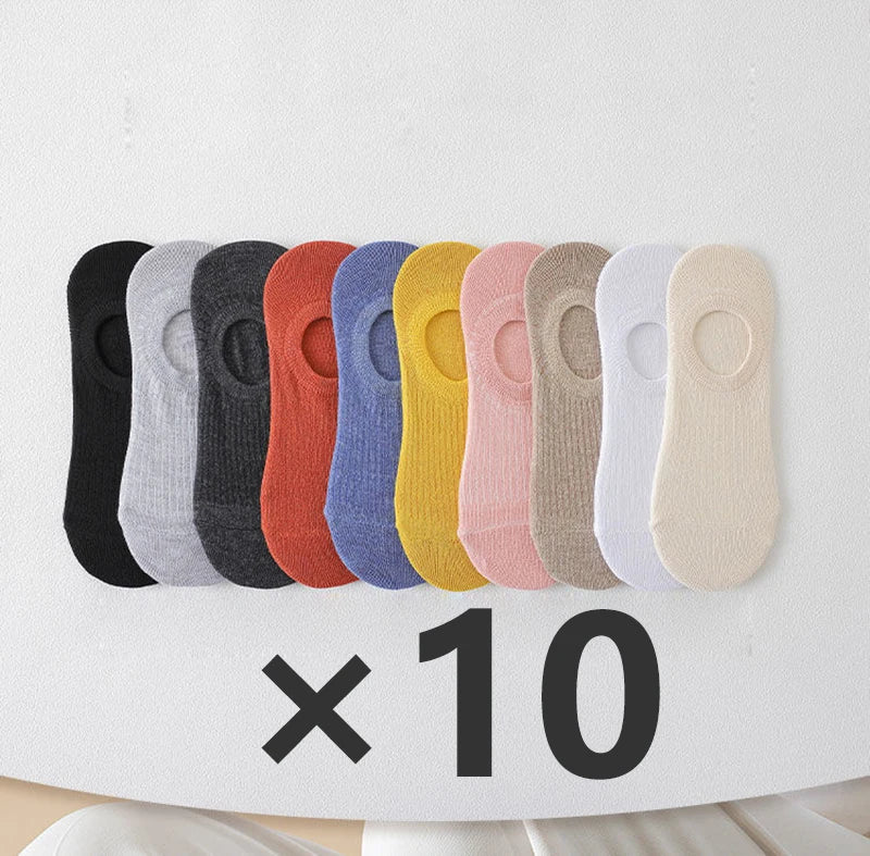 Women's Invisible No-Show Socks 10 Pairs | Non-Slip Low Cut