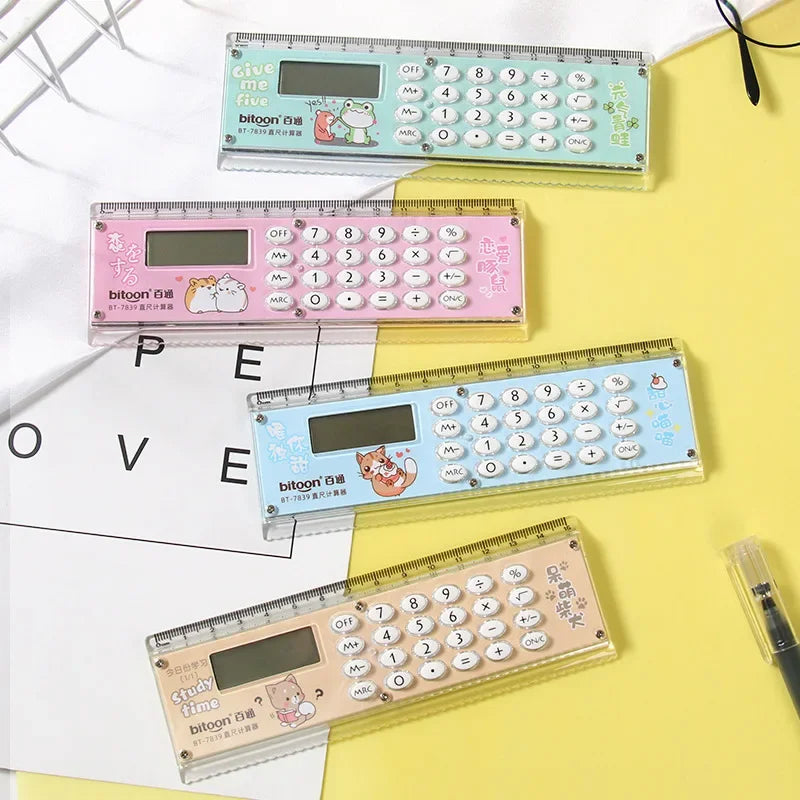 Ruler Calculator Mini Cartoon Cute Gift with A Calculator Ruler Personalized and Creative Multifunction Office School Supplies Peaceful Pleasures Health and Wellness