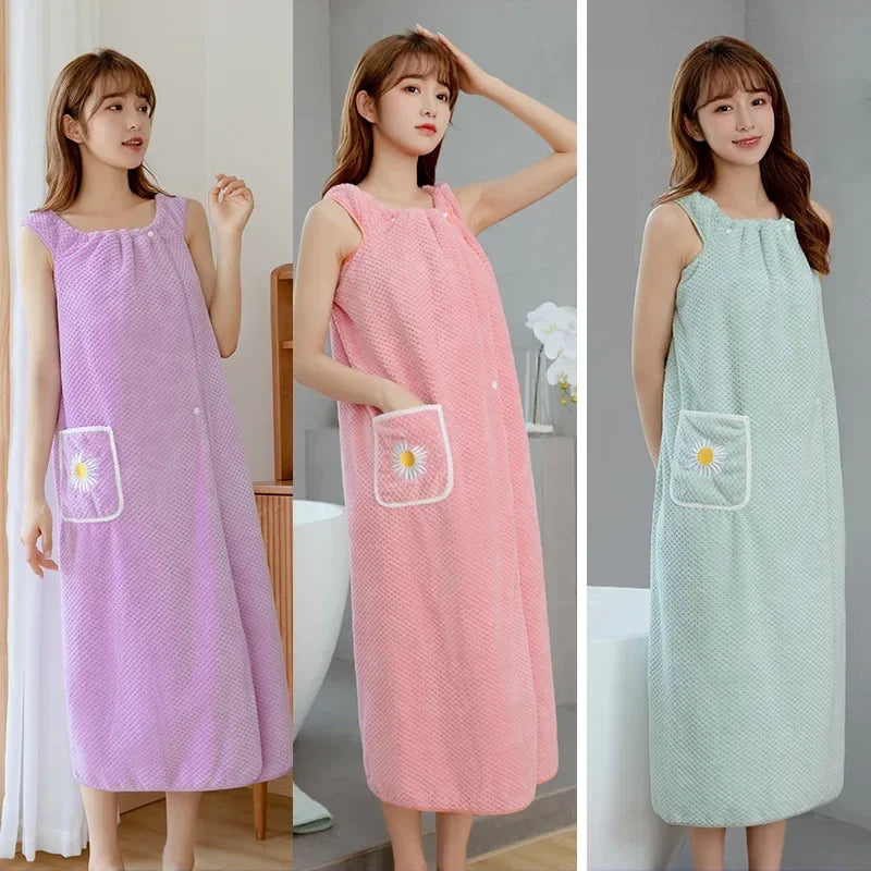 Women's Wearable Bath Towel Wrap | Quick-Dry Cotton Bathrobe