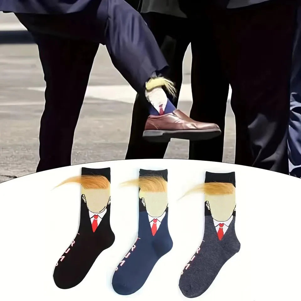 Funny and Funny Presidential Socks With 3D Fake Hair Round Neck Socks for Men's Street Clothing Hip Hop Socks Peaceful Pleasures Health and Wellness
