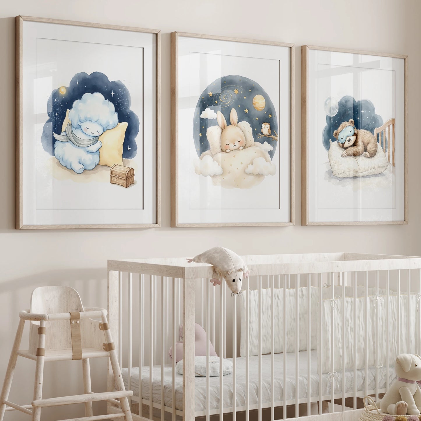 Watercolor Bear & Rabbit Canvas Wall Art | Kids Room Decor