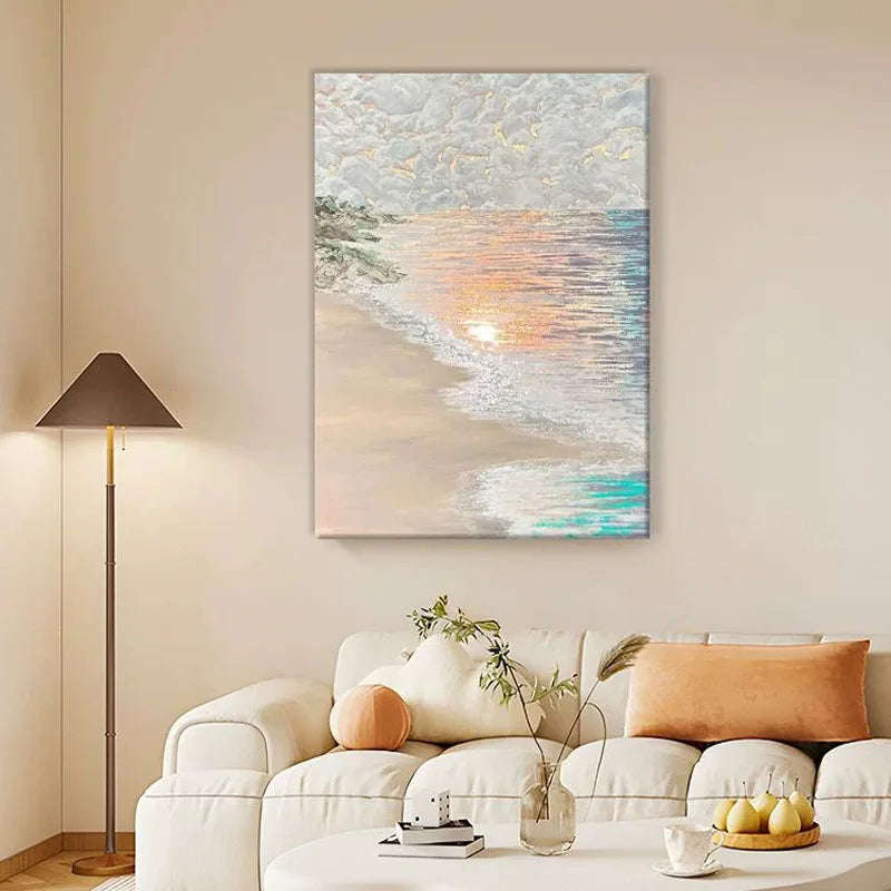 Abstract Hanging Painting of the Sea and Beach, Handmade Oil Painting, Living Home Decoration, Bedroom, Dining Room, Corridor Peaceful Pleasures Health and Wellness No frame 100cmx240cm