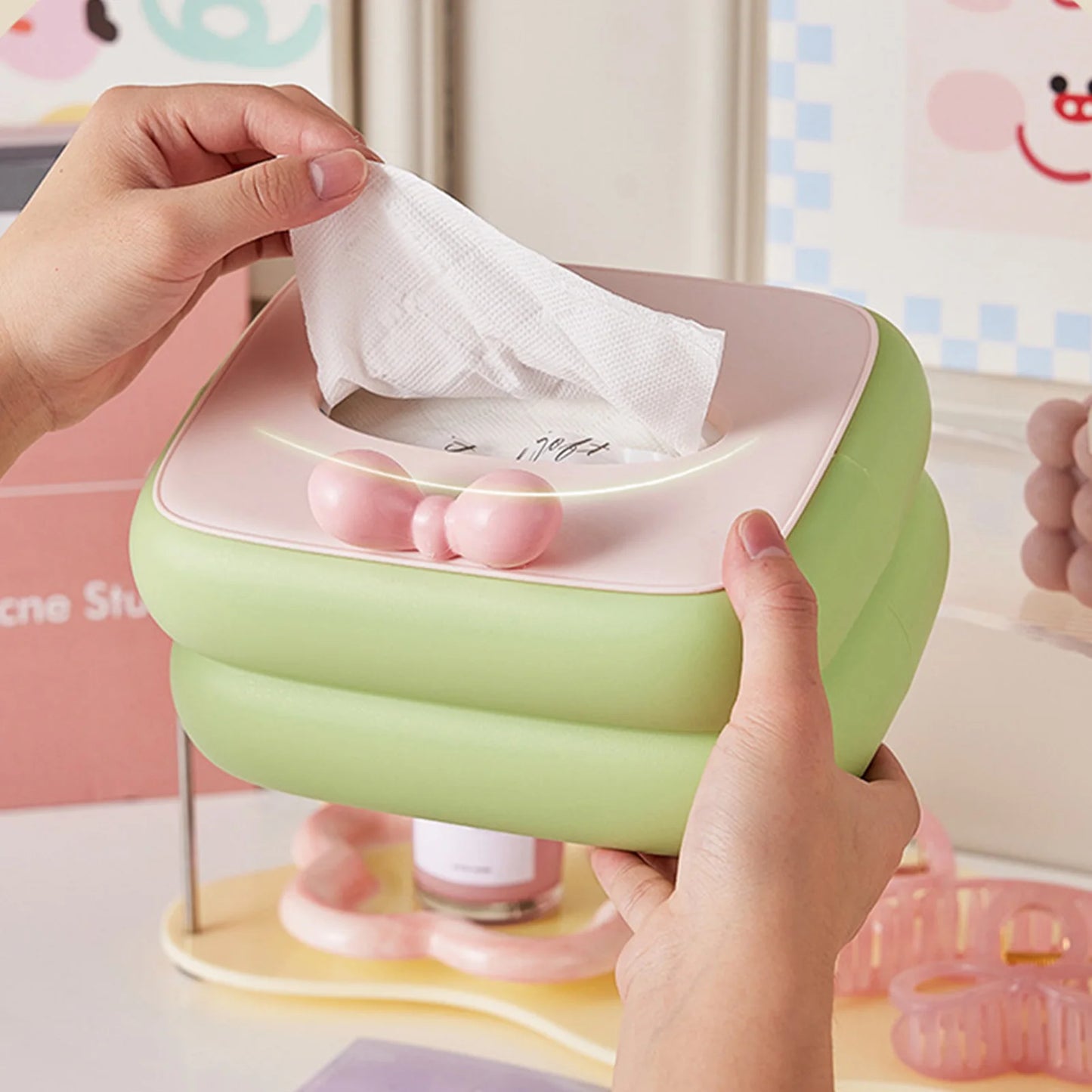 Candy Color Tissue Box Cover Tissue Holder Dispenser Plastic Tissue Organizer for Night Stands Bedrooms Office Peaceful Pleasures Health and Wellness