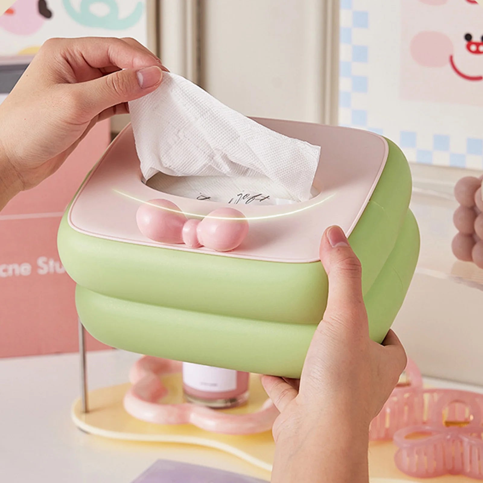 Candy Color Tissue Box Cover Tissue Holder Dispenser Plastic Tissue Organizer for Night Stands Bedrooms Office Peaceful Pleasures Health and Wellness