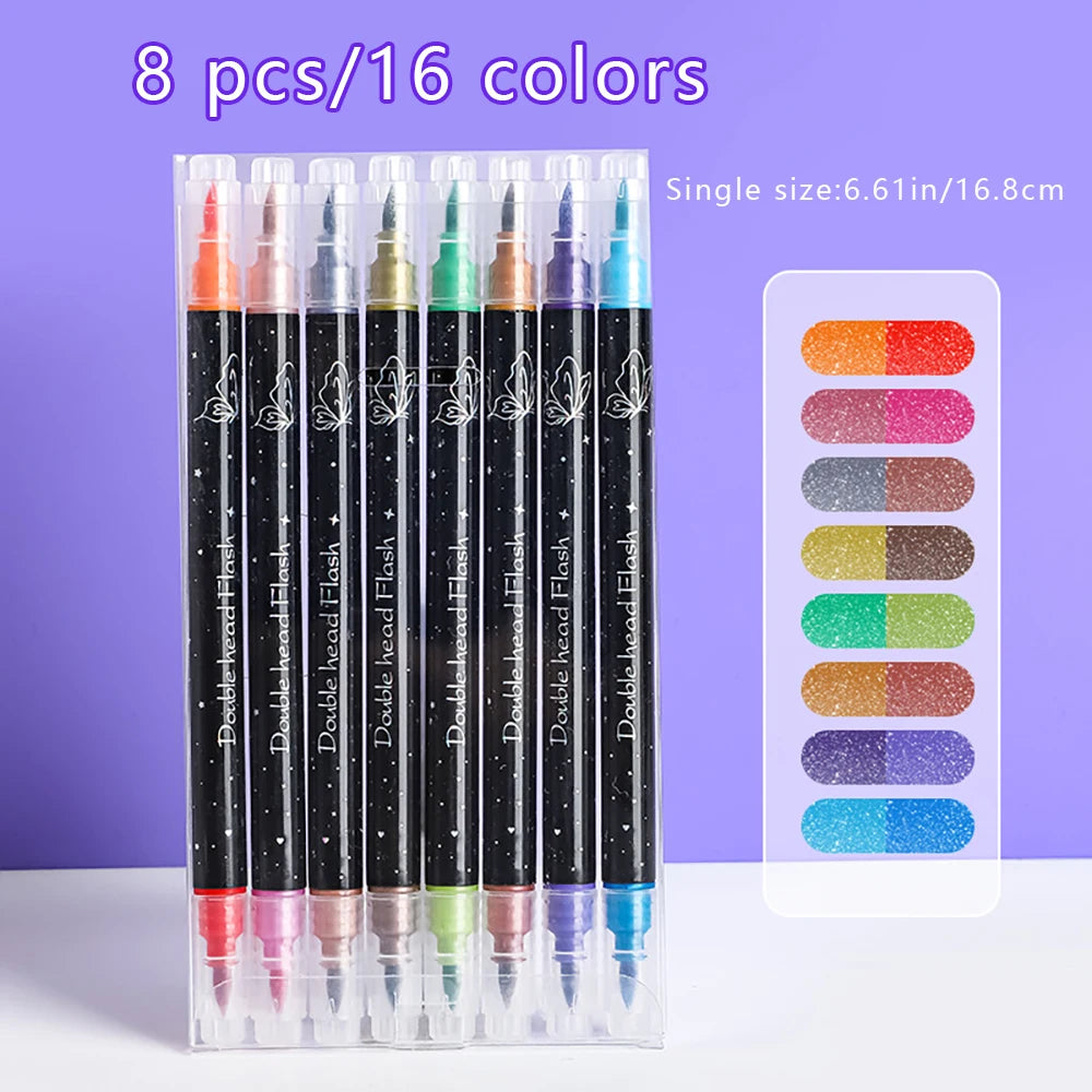 Double Headed Dual Glitter Marker Pen Hand-painted Brush Bolded Soft