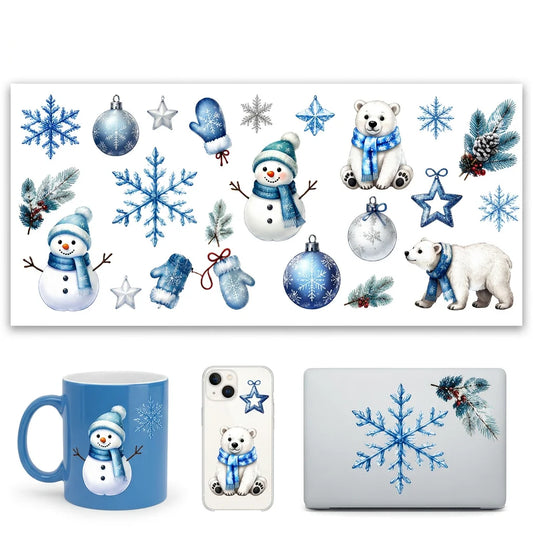 23pcs Winter Christmas Watercolor Stickers – Snowflake Polar Bear Craft Sticker Set Peaceful Pleasures Health and Wellness