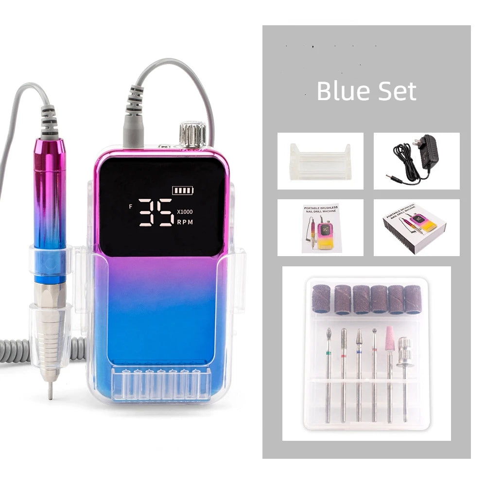 Cordless Brushless Electric Nail Drill 35000 RPM Rechargeable