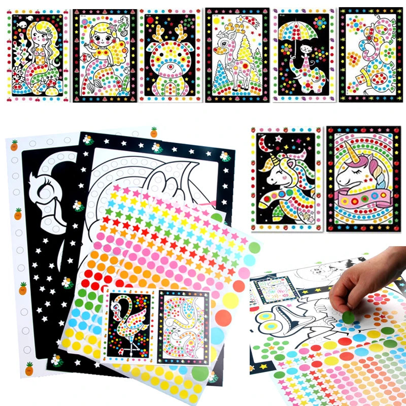 Children Colorful Round Dot Puzzle Stickers Cartoon Animal Mosaic