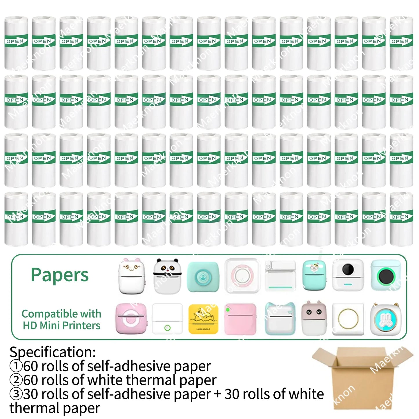 60 Rolls 57mm Thermal Self-Adhesive Label Paper for Mini Printer