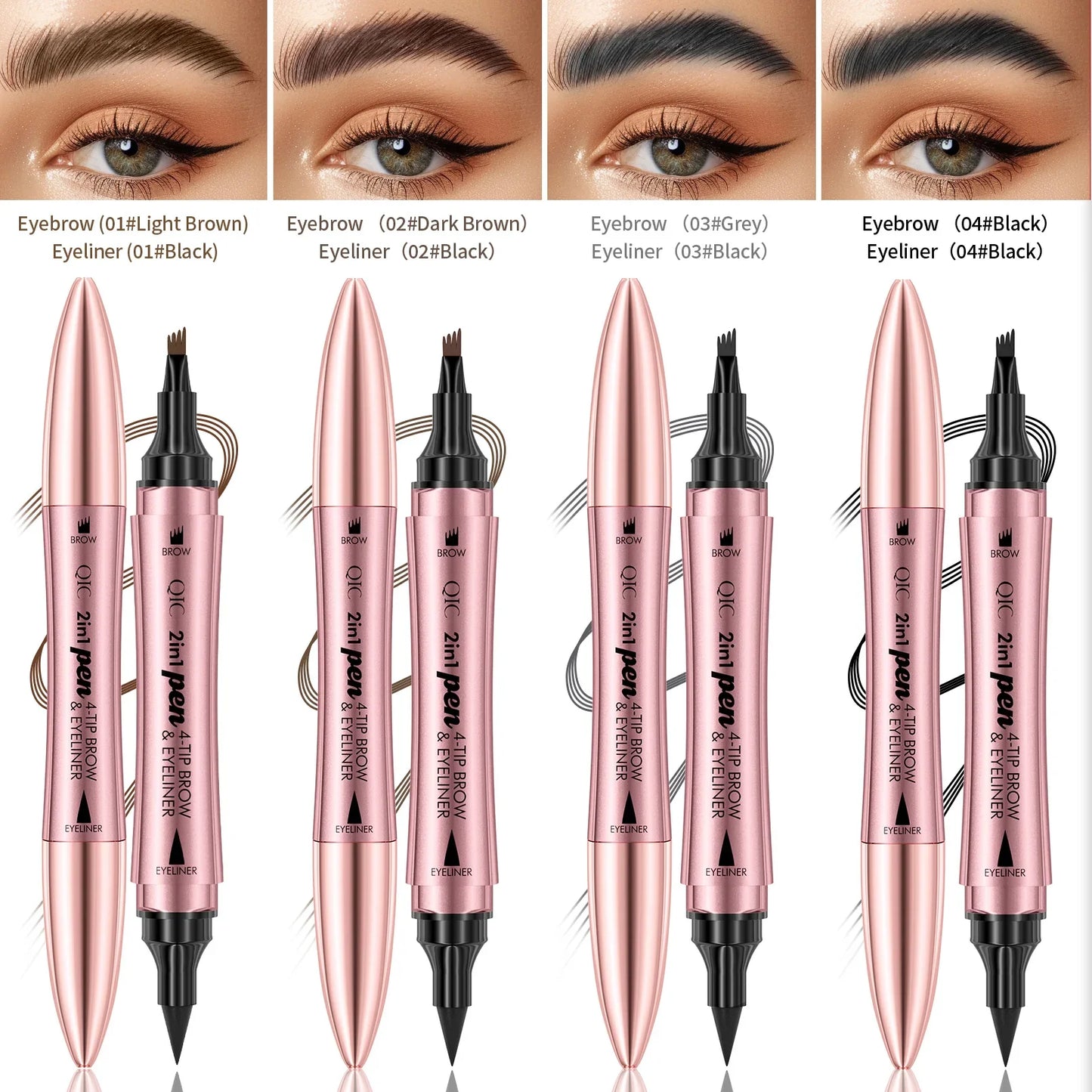 QIC 4-Split Tip Waterproof Liquid Eyebrow Pen – 4 Colors