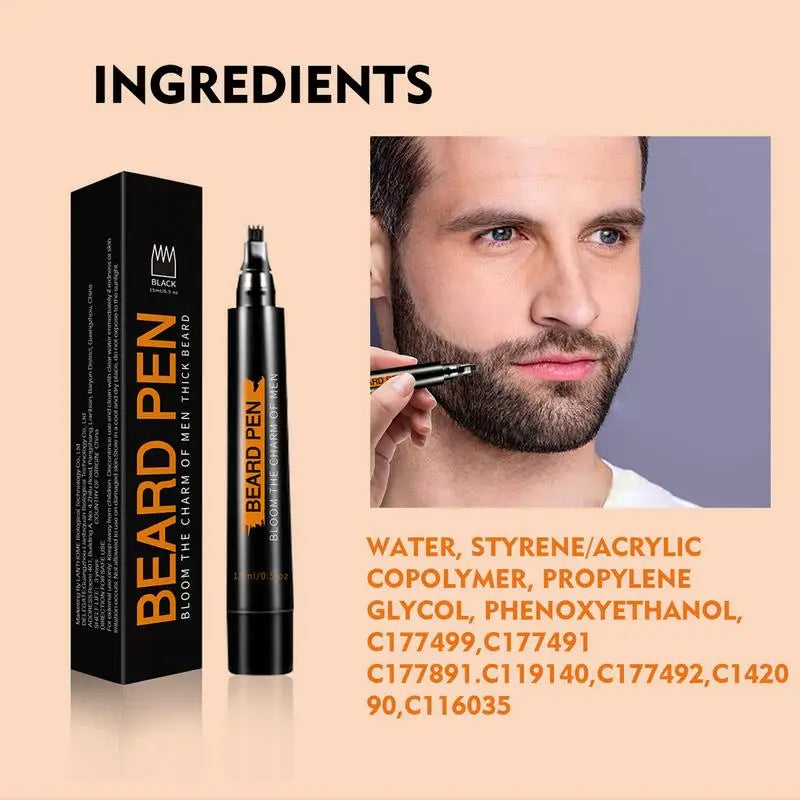 4-Tip Beard Filler Pencil – Waterproof Men's Beard & Brow Pen
