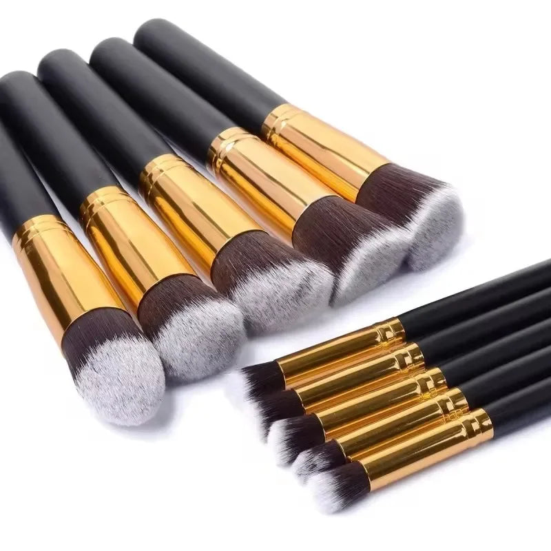 10-Piece Synthetic Kabuki Makeup Brush Set – Blending & Contour
