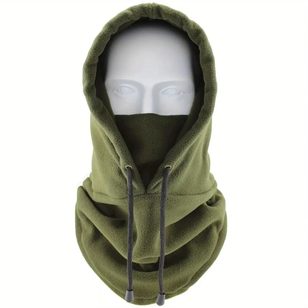 1pc/3pcs Winter Warm Fleece Neck Warmer Hat Solid Adjustable Drawstring Ski Balaclava Mask Windproof Cycling Hooded Cap Unisex Peaceful Pleasures Health and Wellness Green