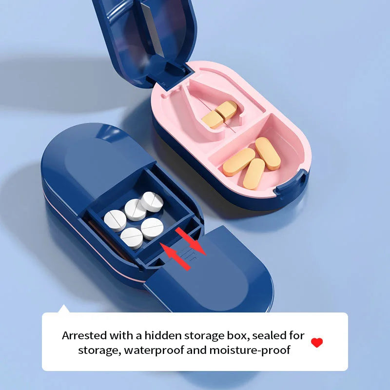 Portable Pill Splitter -2-in-1 Pill Box with Stainless Steel Blade - Suitable for Vitamin Tablets - Cutting Pills 1/2, 1/4 with Peaceful Pleasures Health and Wellness