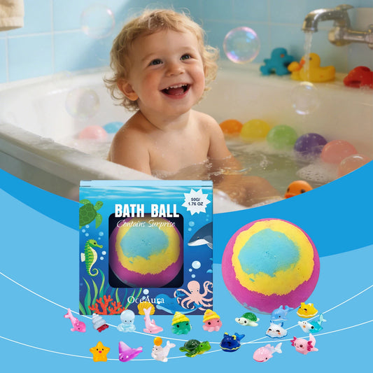 OceAura Kids Bath Bomb with Surprise Ocean Toy | 50g Fizzy Ball Kids Bath Bomb Peaceful Pleasures Health and Wellness