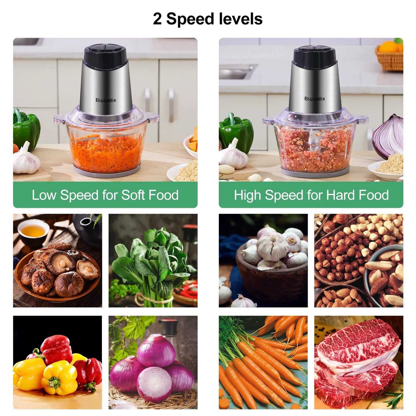 BioloMix 1.8L Glass Bowl Food Processor – 500W, 2-Speed Food Processor Peaceful Pleasures Health and Wellness
