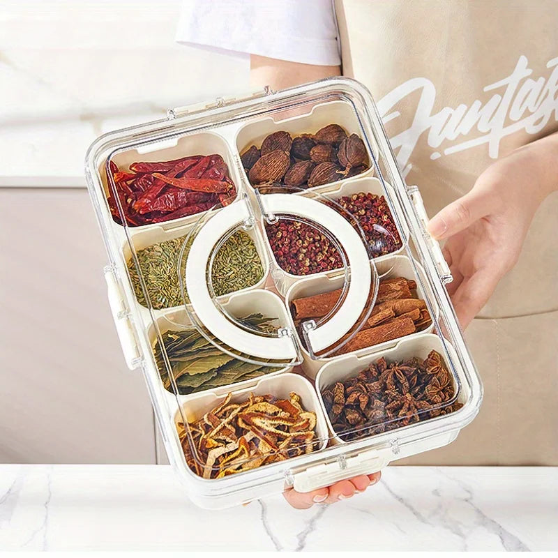 Divided Rotating Serving Tray with Lid | Clear Snackle Box