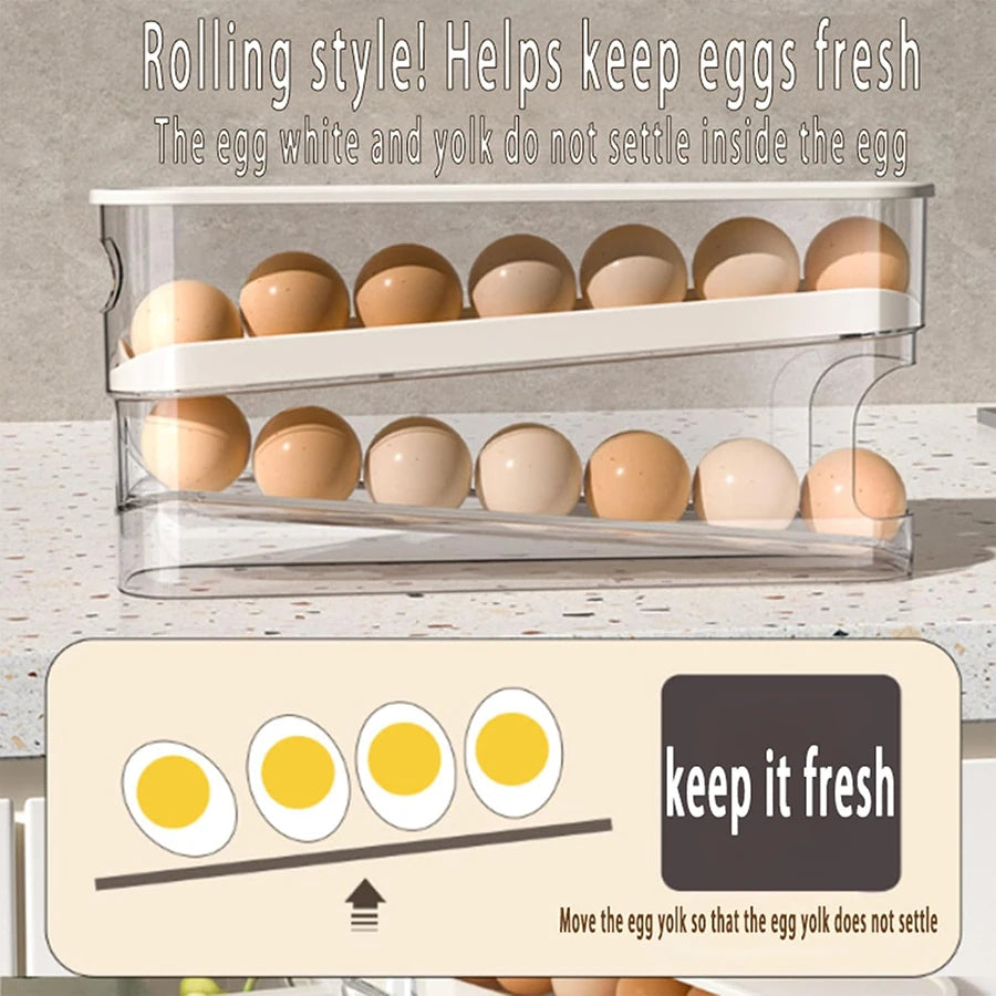 Automatic Rolling Egg Holder for Fridge – Stackable Egg Organizer & Dispenser Rack