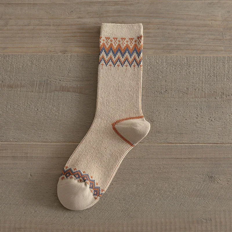 Autumn Winter Brown Mid Length Socks Fashion Grid Pattern Retro Fashion Mid Tube Sock Sweat Absorbing and Breathable Cotton Sock Peaceful Pleasures Health and Wellness 2 One Size