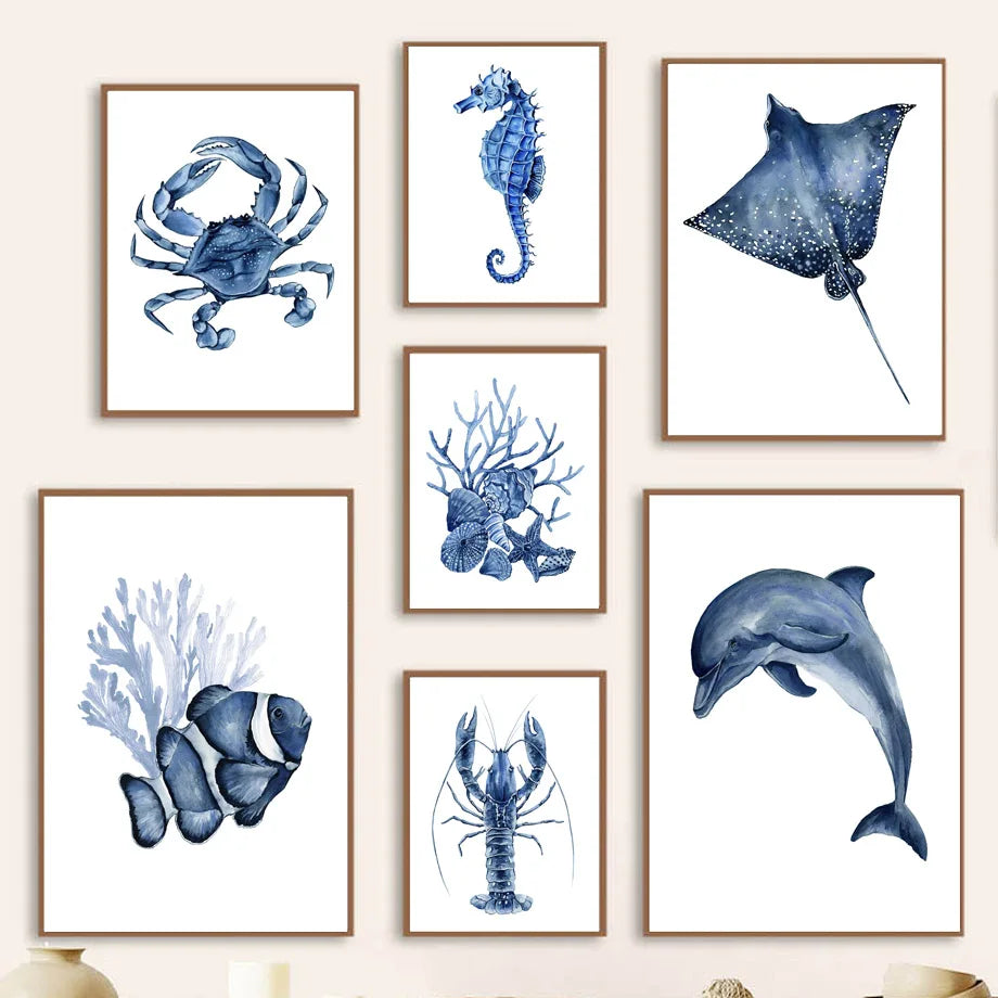 Ocean Animals Canvas Wall Art Print – Kids Room Decor
