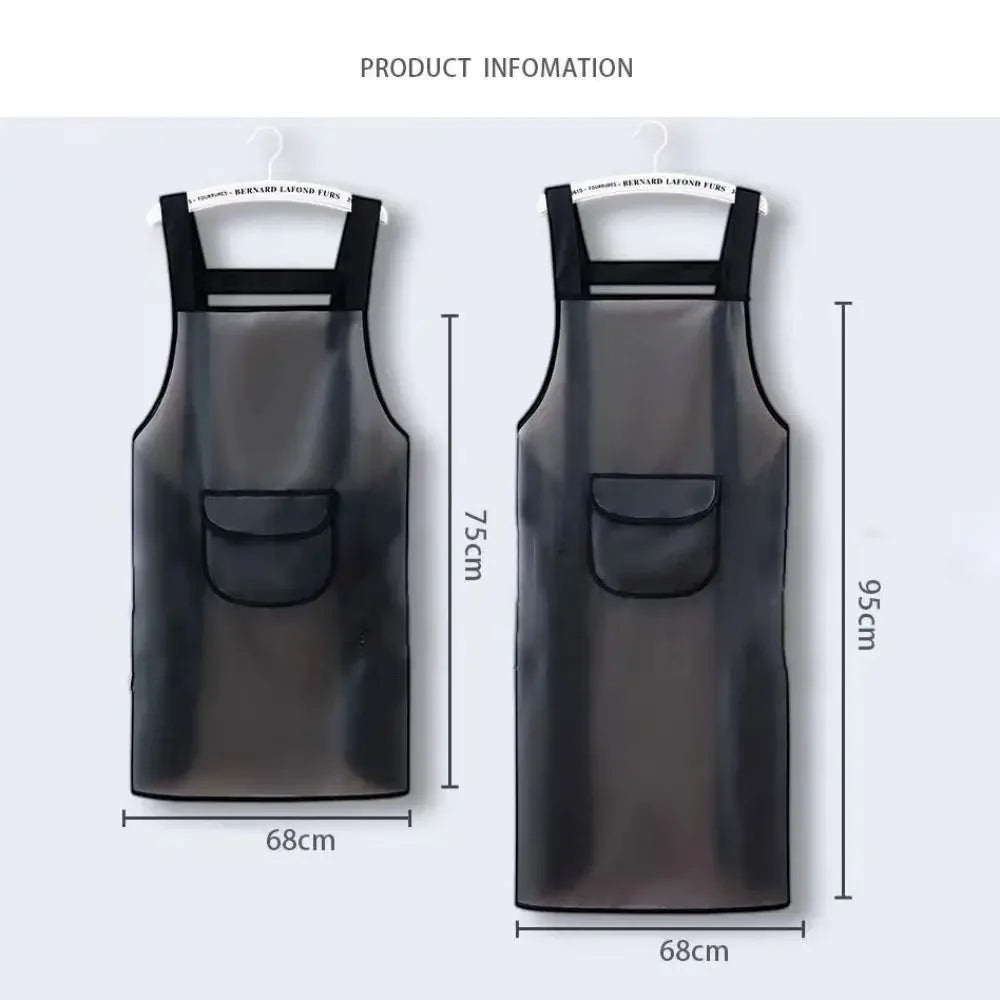 Waterproof Kitchen Apron Household PVC Oil Resistant Work Apron Transparent Black Dirt-Proof Cleaning Aprons Peaceful Pleasures Health and Wellness