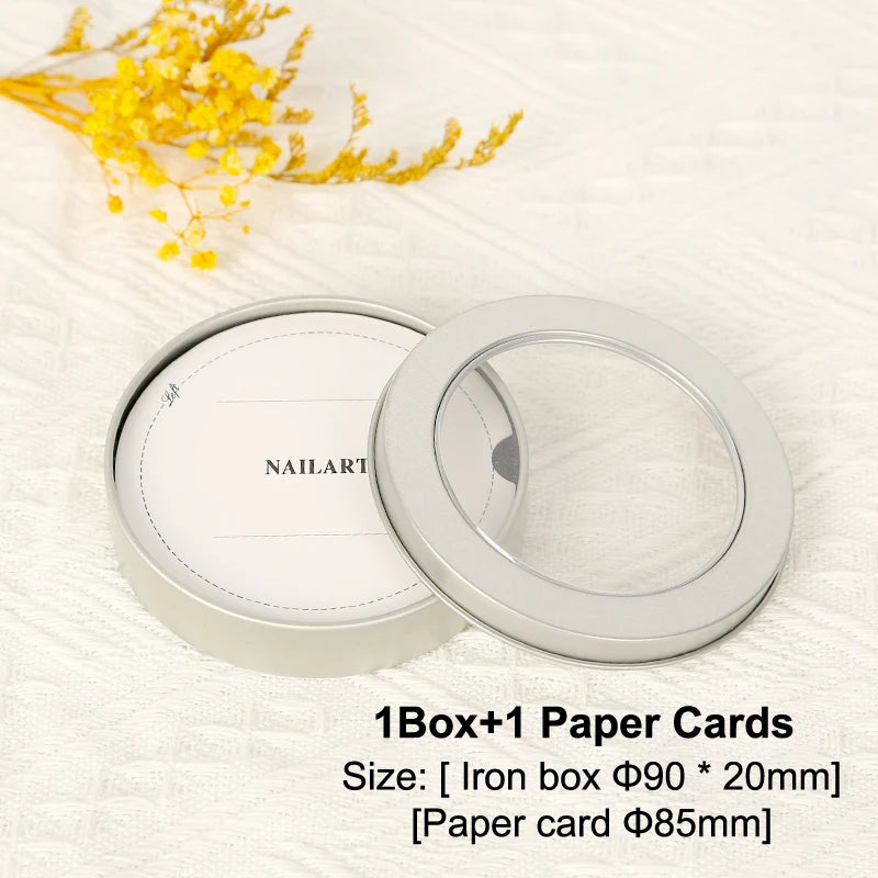 False Nail Press On Wearing Circular Iron Display Box With Display Card Nail Packing Box For Fake Nails Finished Product Peaceful Pleasures Health and Wellness Silver