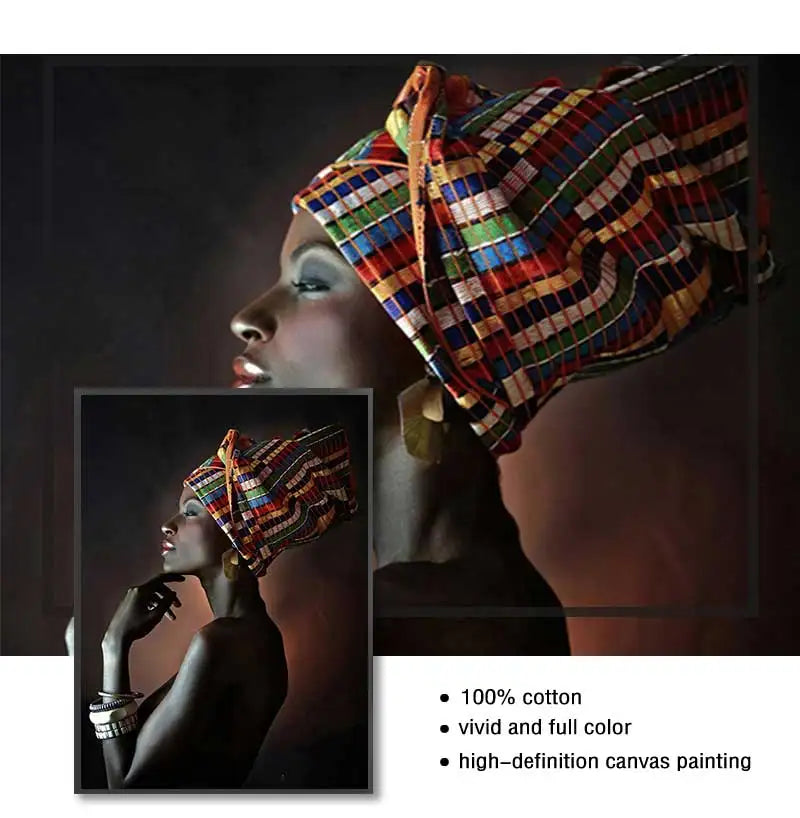 African Woman Portrait Canvas Wall Art | Boho Living Room Print Canvas Wall Art Peaceful Pleasures Health and Wellness