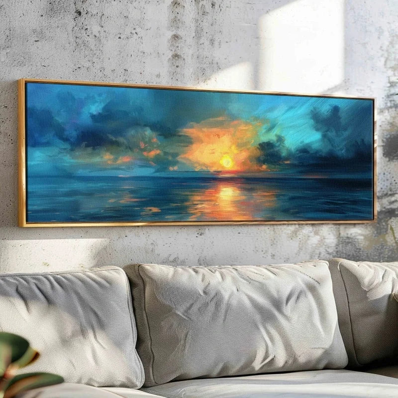 Sunset Ocean Seascape Canvas Wall Art | Vintage Moody Poster Canvas Wall Art Peaceful Pleasures Health and Wellness ZLH4221 20x60cm No Frame