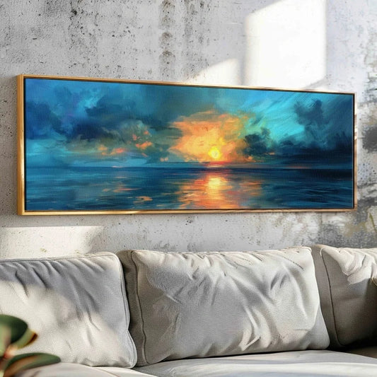 Sunset Ocean Seascape Canvas Wall Art | Vintage Moody Poster Canvas Wall Art Peaceful Pleasures Health and Wellness ZLH4221 20x60cm No Frame