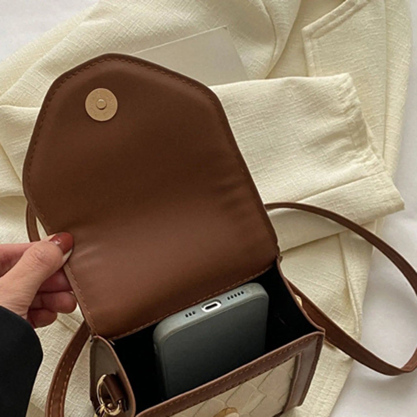 Women's Versatile Shoulder Bag Splicing Design Soft PU Leather Shoulder Bag Exquisite Gift for Girls Birthday Peaceful Pleasures Health and Wellness