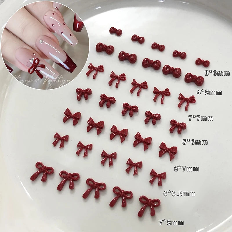 100PCS 3D Nail Art Red Bow Charms Supplies Kawaii Accessories Resin For Nails Decorastion Product Manicure Decor Materials Tool Peaceful Pleasures Health and Wellness