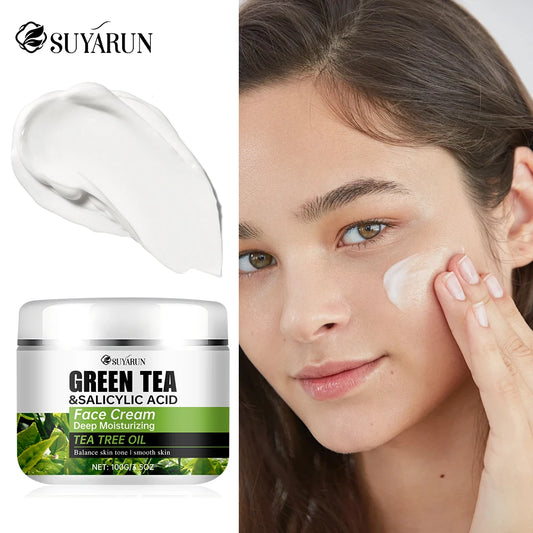 SUYARUN Tea Tree Oil & Salicylic Acid Green Tea Face Cream - Acne Treatment, Oil Control, Pore Care for Oily. Peaceful Pleasures Health and Wellness