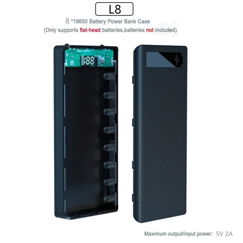 DIY 18650 Power Bank Case 8/10 Bay – Dual USB & LED Display
