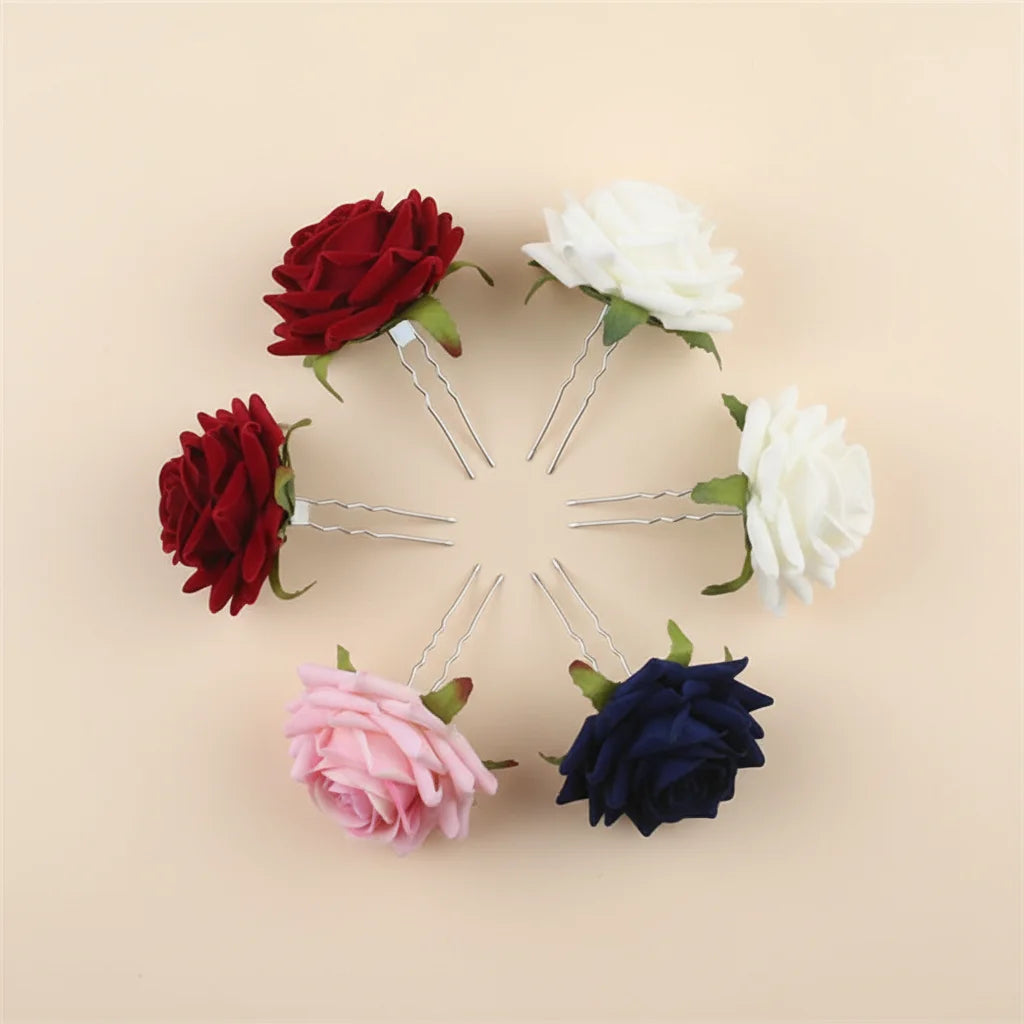 Artificial-Roses Hair Fork U Shape Design Silk Flower Bridal Headwear Peaceful Pleasures Health and Wellness