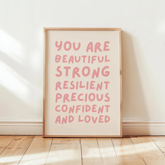 You Are Beautiful Nursery Affirmation Wall Art Print Canvas Painting Poster Picture For Living Room,Girls Bedroom Home Decor Peaceful Pleasures Health and Wellness G3554-1 21x30cm No Frame