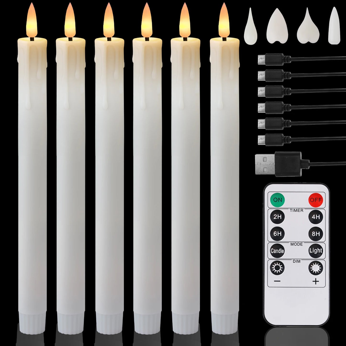 Flameless Taper Candles with Remote & Timer | 6-Pack LED 9.6"