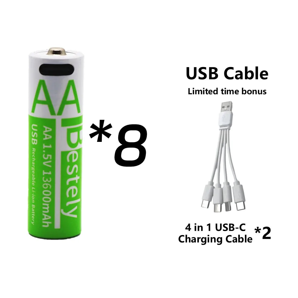 Rscrola 13600mAh AA Rechargeable Batteries USB-C Charging