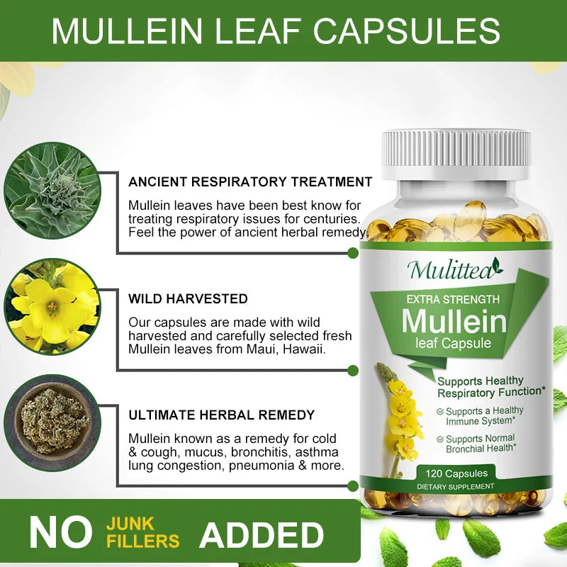 Mullein Leaf Capsules – Lung Cleanse & Respiratory Support | 120 Count Peaceful Pleasures Health and Wellness