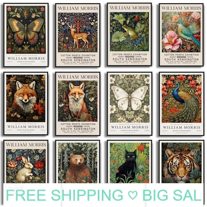 William Morris Canvas Wall Art – Fox Owl Peacock Botanical Print